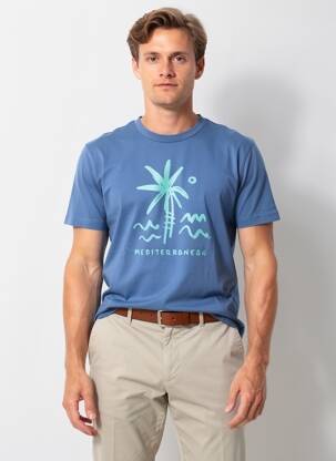Tricou croială cambrată mâneci scurte albastru POU NOU bărbat