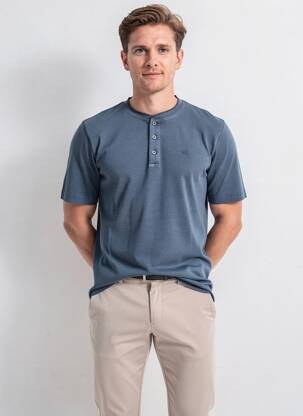 Tricou guler tunisian mâneci scurte albastru MUSTANG bărbat