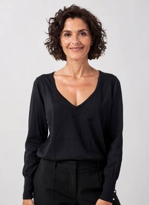 Pulover guler în v mâneci lungi negru PHILDAR femeie