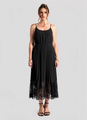 Rochie lungă țesătură crep bretele subțiri negru CREAM femeie
