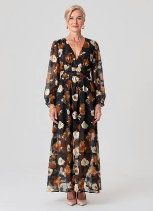 Rochie lungă mâneci lungi mâneci lungi negru BY ONE femeie