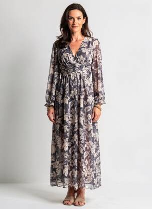 Rochie lungă țesătură poplin mâneci lungi gri BY ONE femeie
