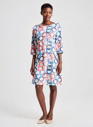 Rochie midi imprimeu fantezie mâneci scurte albastru VEGAS femeie