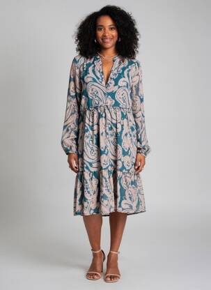Rochie midi croială fluidă mâneci lungi verde LILIE ROSE femeie