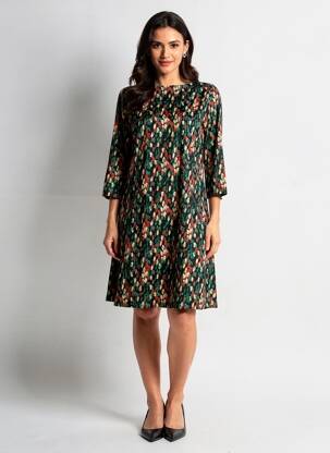 Rochie midi imprimeu fantezie mâneci lungi negru VEGAS femeie