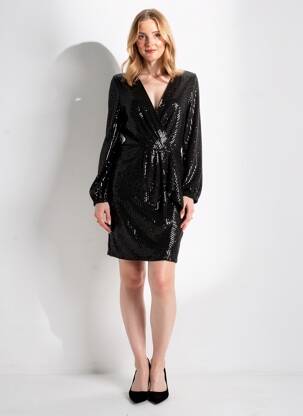 Rochie midi mâneci lungi mâneci lungi negru LILIE ROSE femeie
