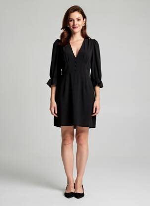 Rochie midi mâneci lungi mâneci lungi negru IKOONE&BIANKA femeie