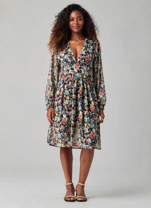 Rochie midi croială fluidă mâneci lungi negru IKOONE&BIANKA femeie