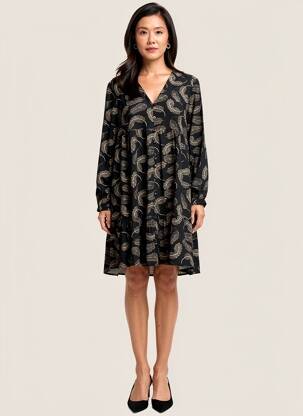 Rochie midi croială fluidă mâneci lungi negru BY ONE femeie