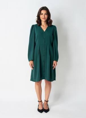 Rochie midi croială fluidă mâneci lungi verde EMI-JO femeie