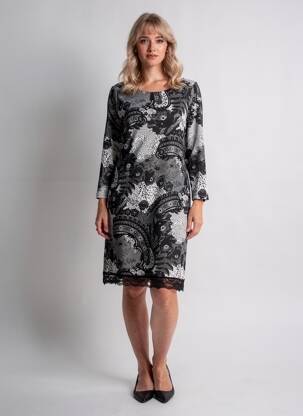 Rochie midi imprimeu floral mâneci lungi negru REVD'ELLE femeie