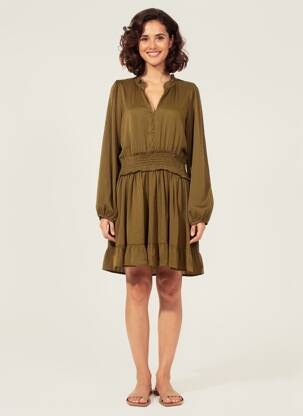 Rochie midi croială fluidă mâneci lungi maro PEACE N'LOVE femeie