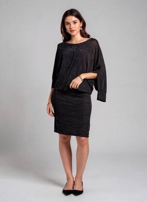 Rochie midi mâneci lungi mâneci lungi negru REVD'ELLE femeie