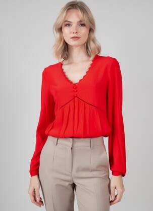 Top țesătură crep mâneci lungi roșu INSPIRATION STUDIO femeie