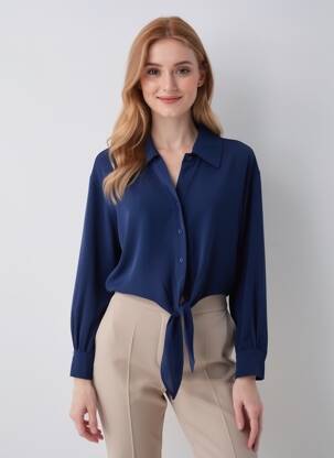 Cămașă țesătură crep mâneci lungi albastru IKOONE&BIANKA femeie