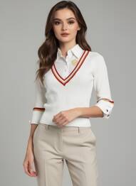 Pulover croială cambrată mâneci 3/4 alb GUESS femeie