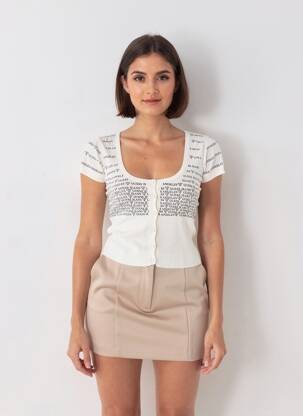 Top elasticitate mâneci scurte bej GUESS femeie