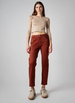Pantalon slim țesătură poplin mărime normală maro VOGGO femeie