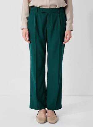 Pantalon drept țesătură poplin mărime normală verde MUSY MUSE femeie