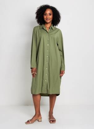 Rochie midi mâneci lungi mâneci lungi verde BLANC BOHEME femeie