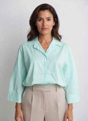 Cămașă croială dreaptă mâneci 3/4 verde BLANC BOHEME femeie