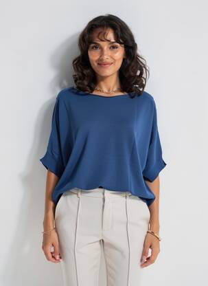Top elasticitate mâneci scurte albastru BLANC BOHEME femeie