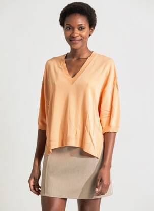 Top elasticitate mâneci 3/4 portocalie BLANC BOHEME femeie