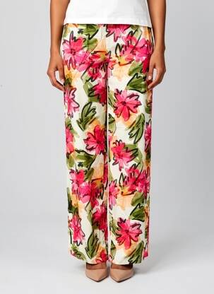 Pantalon drept talie elastică roz BLANC BOHEME femeie