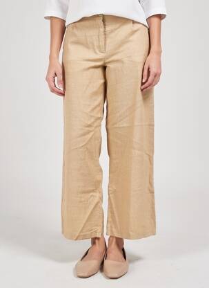 Pantalon drept închidere cu fermoar sub clapetă cu nasturi bej BLANC BOHEME femeie