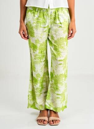 Pantalon drept talie elastică verde BLANC BOHEME femeie