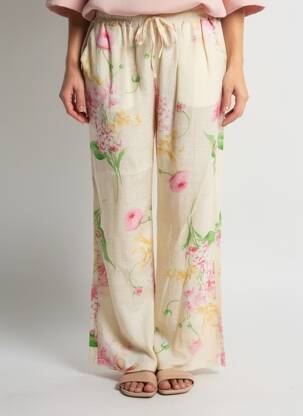 Pantalon drept talie elastică bej BLANC BOHEME femeie