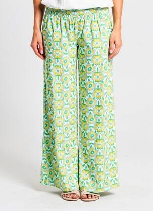 Pantalon evazat talie elastică verde BLANC BOHEME femeie