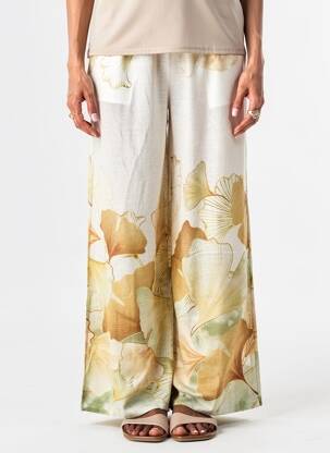 Pantalon evazat talie elastică bej BLANC BOHEME femeie