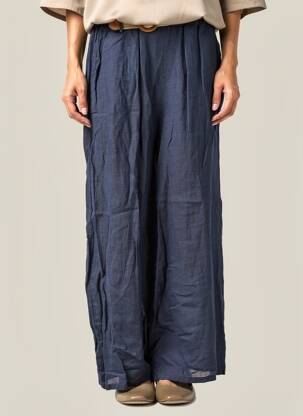 Pantalon drept talie elastică albastru BLANC BOHEME femeie