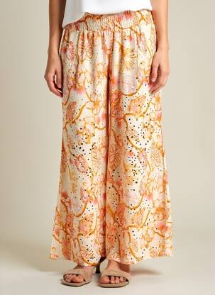 Pantalon evazat talie elastică portocalie BLANC BOHEME femeie