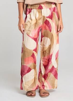 Pantalon drept talie elastică bej BLANC BOHEME femeie