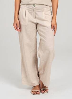 Pantalon drept închidere cu fermoar sub clapetă cu nasturi bej BLANC BOHEME femeie