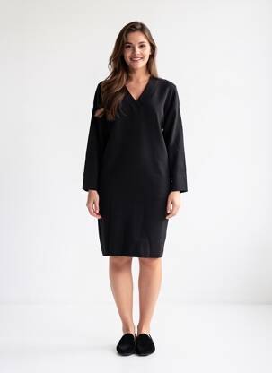 Rochie pulover guler în v mâneci lungi negru ARTLOVE femeie