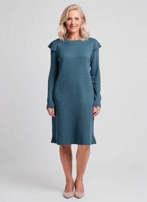 Rochie pulover croială cambrată mâneci lungi albastru SENORETTA femeie