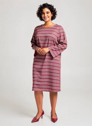 Rochie midi imprimeu fantezie mâneci lungi roz SENORETTA femeie