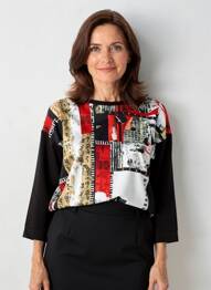 Top imprimeu fantezie mâneci lungi negru DOLCEZZA femeie