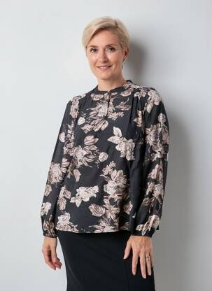 Bluză imprimeu fantezie mâneci lungi negru SIGNATURE femeie