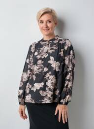 Bluză imprimeu fantezie mâneci lungi negru SIGNATURE femeie