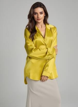 Cămașă croială cambrată mâneci lungi verde SARAH CHOLE femeie