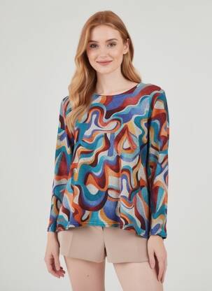 Pulover țesătură melanj mâneci lungi albastru NIKI MODE femeie