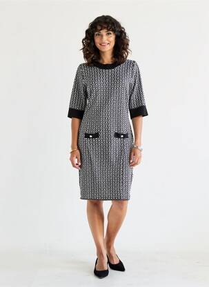 Rochie midi imprimeu fantezie mâneci scurte negru MORGAN femeie