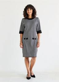Rochie midi imprimeu fantezie mâneci scurte negru MORGAN femeie