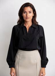 Bluză țesătură poplin mâneci lungi negru UNIKA femeie