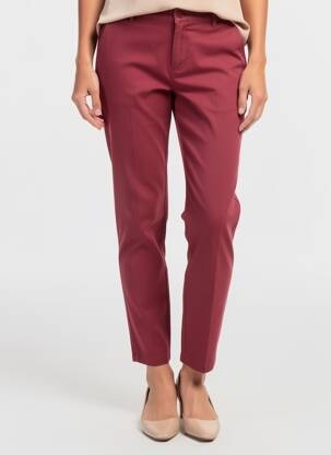 Pantalon chino țesătură poplin mărime normală roșu BISCOTE femeie