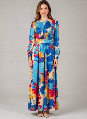 Rochie lungă mâneci lungi mâneci lungi albastru LA CROISETTE femeie